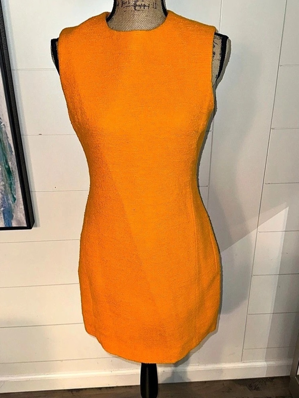 Zara Orange Textured Tweed Sleeveless Mini Dress Size M NWT